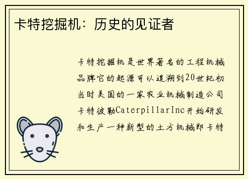 卡特挖掘机：历史的见证者